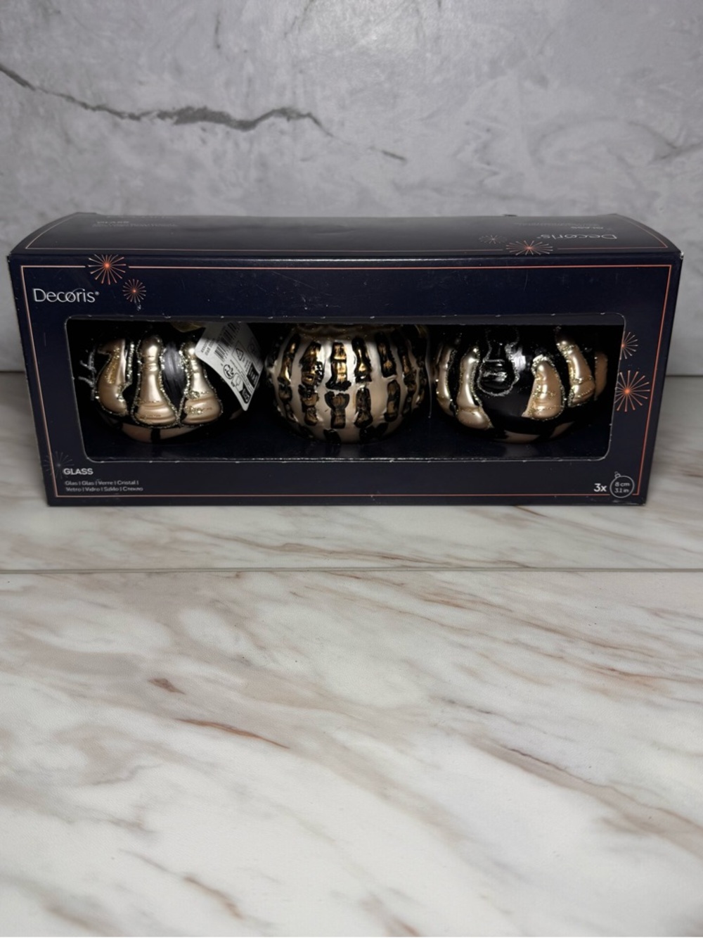 Black & Gold Glass Ornament Set Chess Piece Luxe Holiday Baubles (Set of 3)